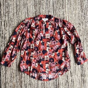Trovata Red and Pink Graphic Blouse with Mandarin Collar